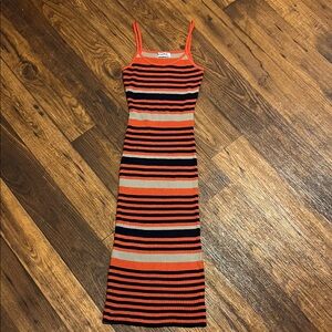 Reverse Orange and Black Striped Midi Dress